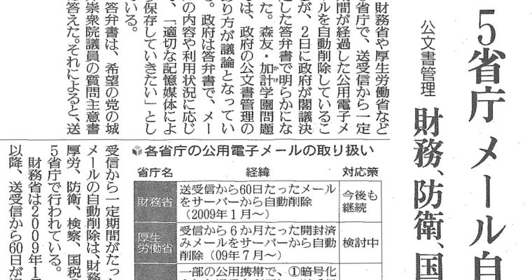 公用電子メール廃棄問題、読売新聞に取り上げていただきました。　衆議院議員　きいたかし　福岡10区　(北九州市門司区・小倉北区・小倉南区)