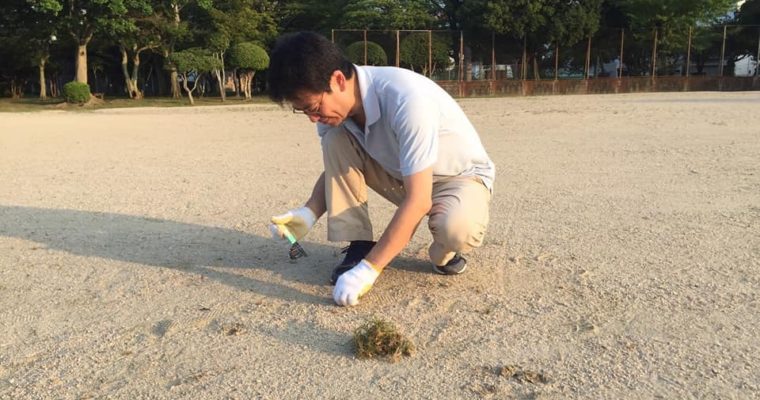 「門司レトロ子どもと盆踊りの夕べ」(8月16日夜、老松公園)の会場準備　衆議院議員　きいたかし　福岡10区　(北九州市門司区・小倉北区・小倉南区)