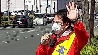 満開の桜と花粉飛散の中、街頭にて国会活動報告　衆議院議員 きいたかし 福岡10区(北九州市門司区・小倉北区・小倉南区)